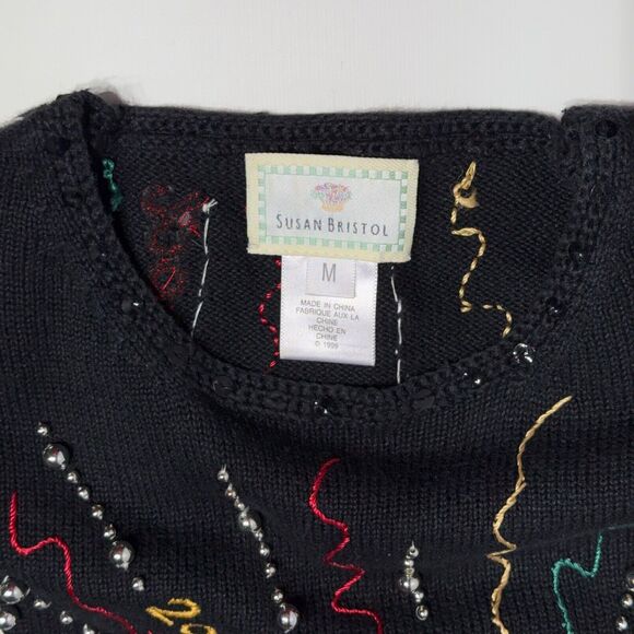 VTG Y2K Susan Bristol Hand Embroidered New Year’s Eve Party Sweater Women Size M - Picture 7 of 12